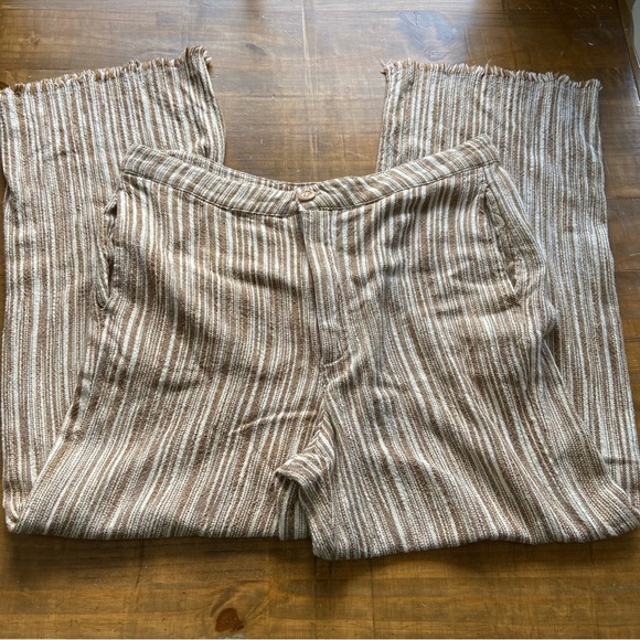 Free People Marta Yarn Stripe Dyed Trouser Pants-Brown/Ivory-8-Boho/Fringe Hem - Picture 3 of 7